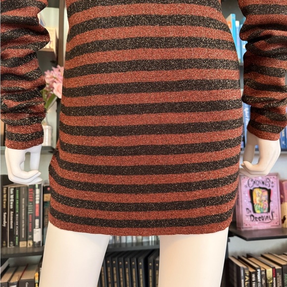 Who What Wear Black and Copper Striped Sweater Dress with Gold flecks Throughout - Picture 3 of 8
